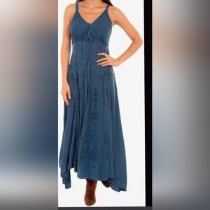 Fairycore Bohemian Lace Up Blue Sundress Midi Fairy Grunge Hippie Festival Sz L